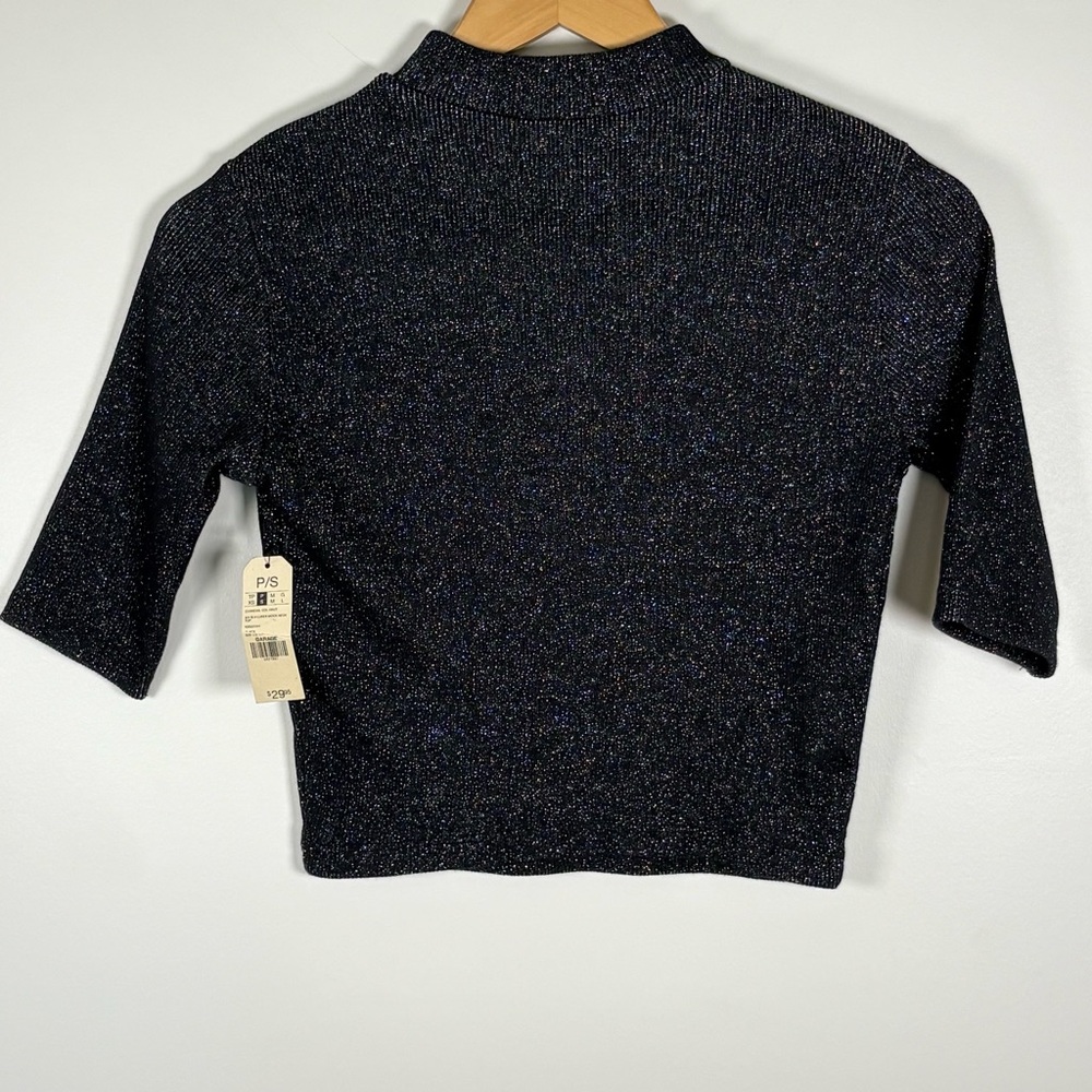 NWT Garage Women’s Mock Neck Shimmer Top, Size Small, Metallic Black, Luxe Feel - Picture 2 of 6